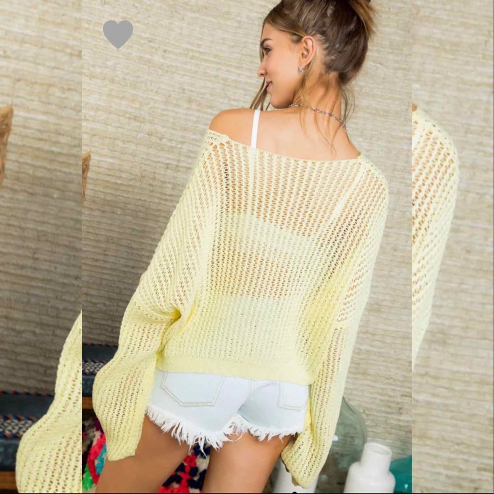 Open V Neck Sweater- YELLOW - Picture 3 of 3